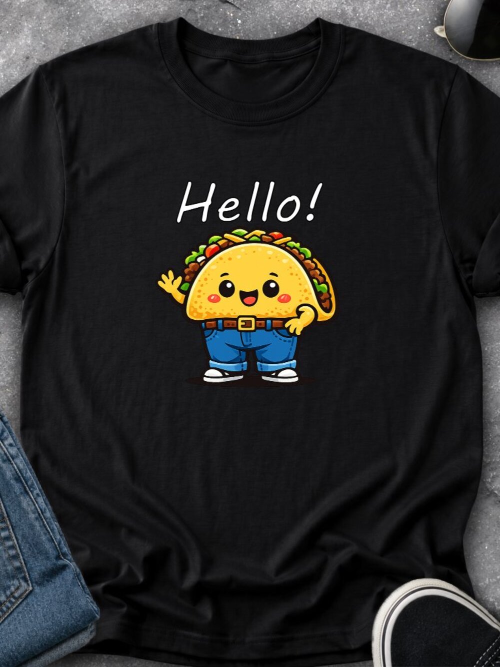 Taco TShirt Graphic Tee Adult Unisex Funny Cartoon Talking Food Humor